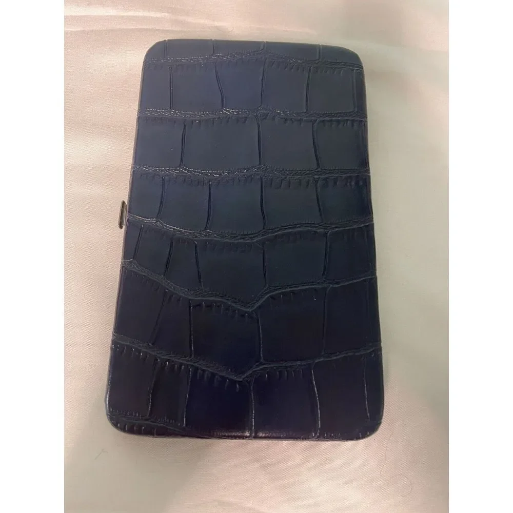 Blue Leather Wallet Bifold‎ Style Designer Fashion MULTIPOCKET